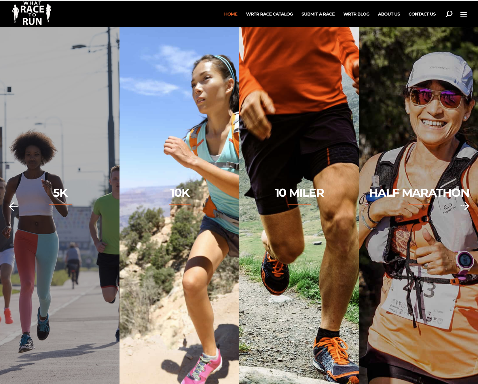 Image showing four runners participating in the Race to Run event, with races labeled 5K, 10K, 10 Miler, and Half Marathon. Each runner is dressed in athletic gear and appears focused on their respective race.