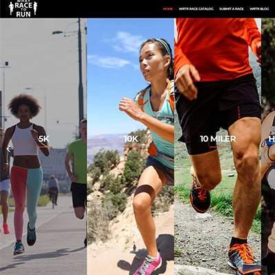 A split-screen image showcases three runners: one racing a 5K on the street, another running a 10K on a trail, and a third tackling a 10-miler path.